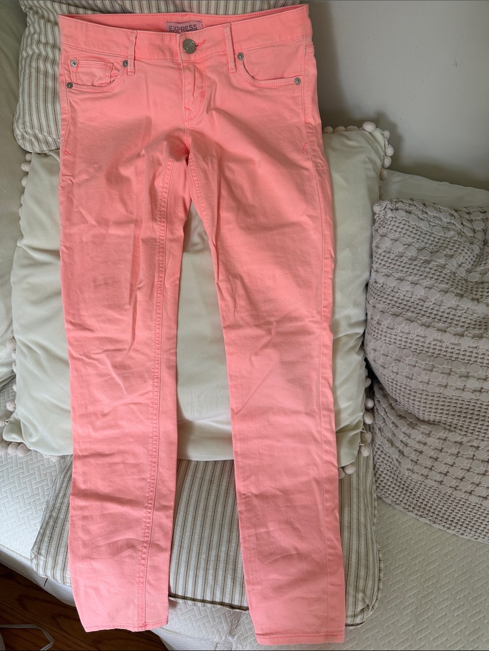 Express Women's Neon Coral Skinny Jeans